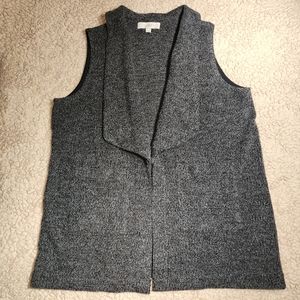 Loft Women's Gray long Sleeve Open Cardigan Sweater Shawl Collar Pockets Large